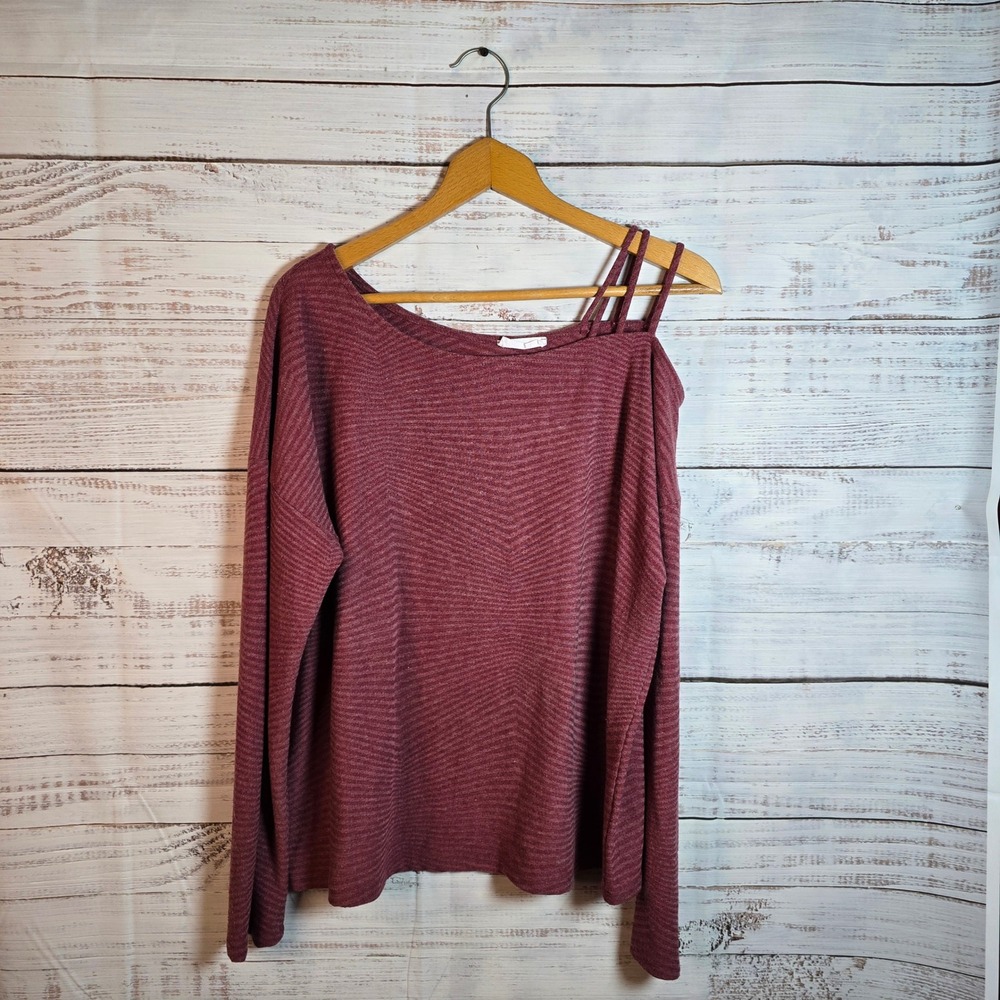 First Love Mauve Ribbed Cold Shoulder Strappy Knit Top Plus Size 2X